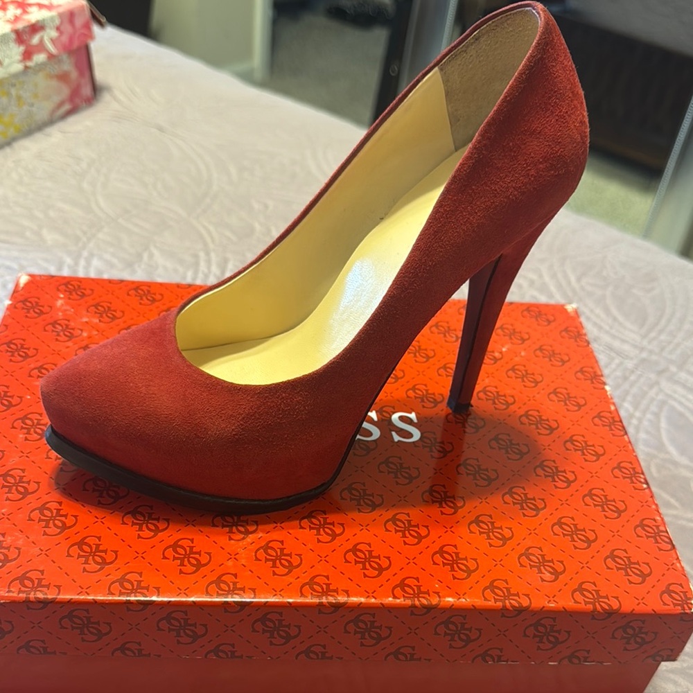 Guess Red Suede Stiletto Heels with Platform Sole